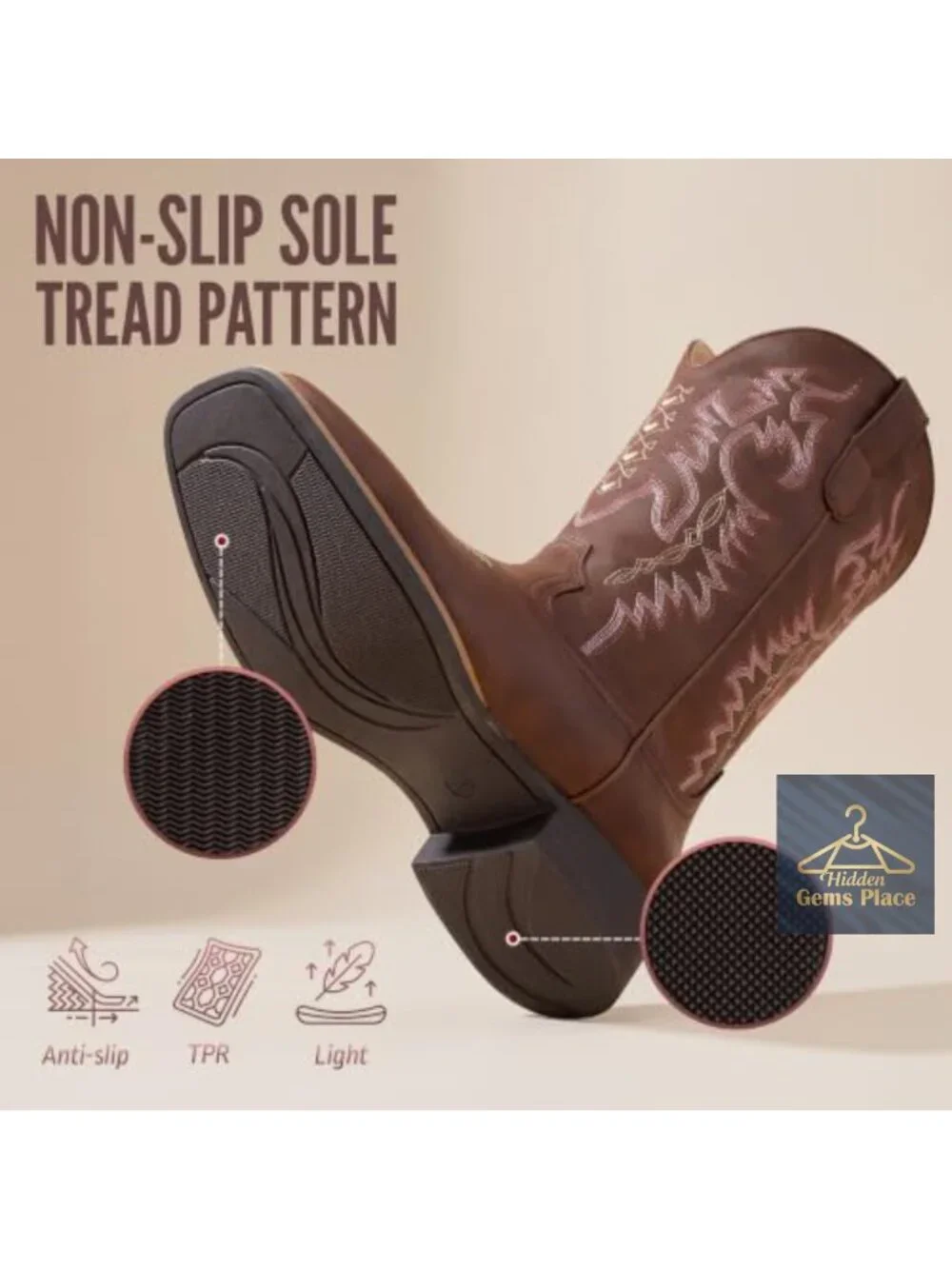 Womens Square Toe Cowboy Boots Wide Calf Faux Leather Pull-On Mid-Calf